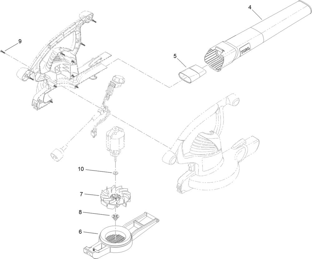 Impeller And Tube Assembly Diagram and Parts List for 51574 (312000001 - 312999999)(2012) Lawn Boy Leaf Blower / Vacuum